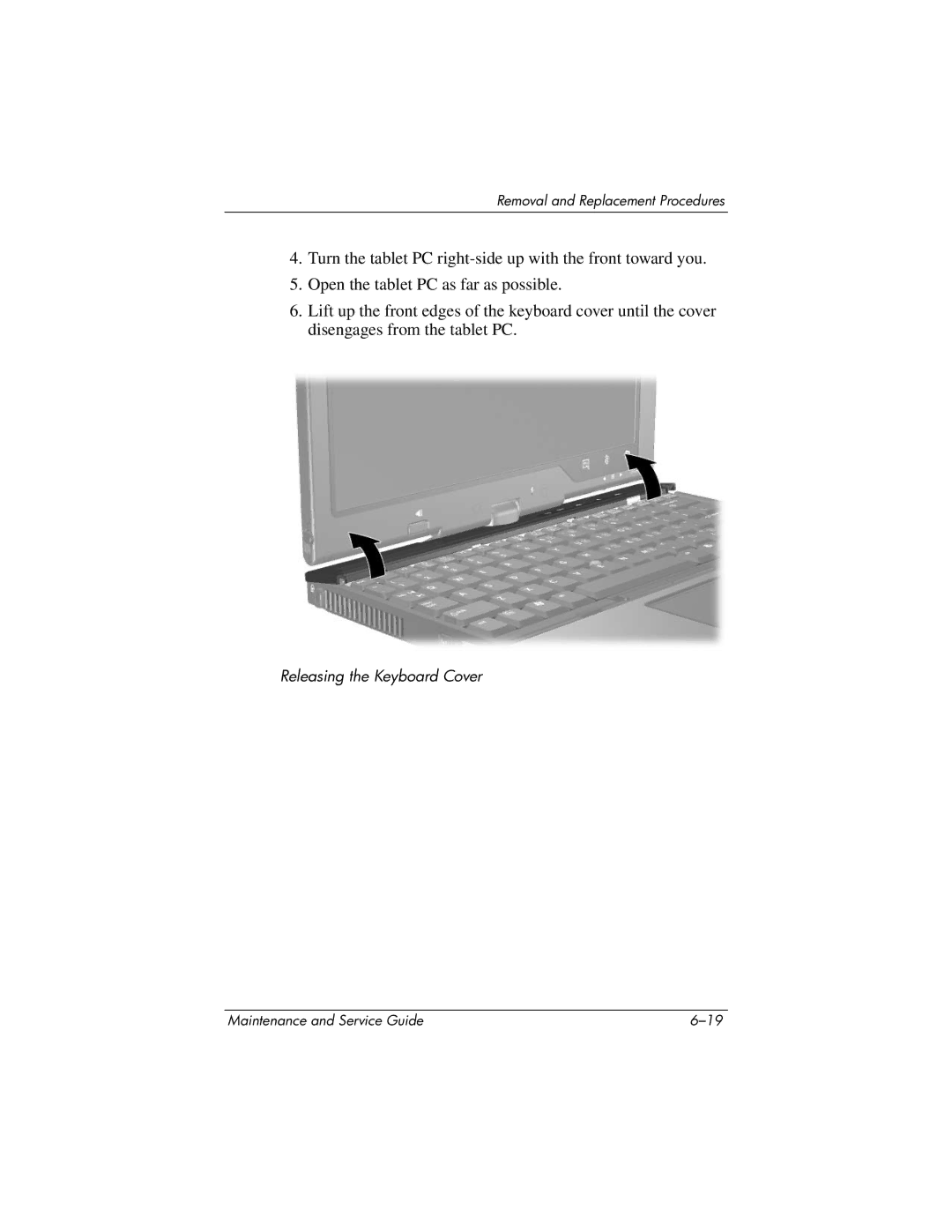 HP tc4200 manual Releasing the Keyboard Cover 