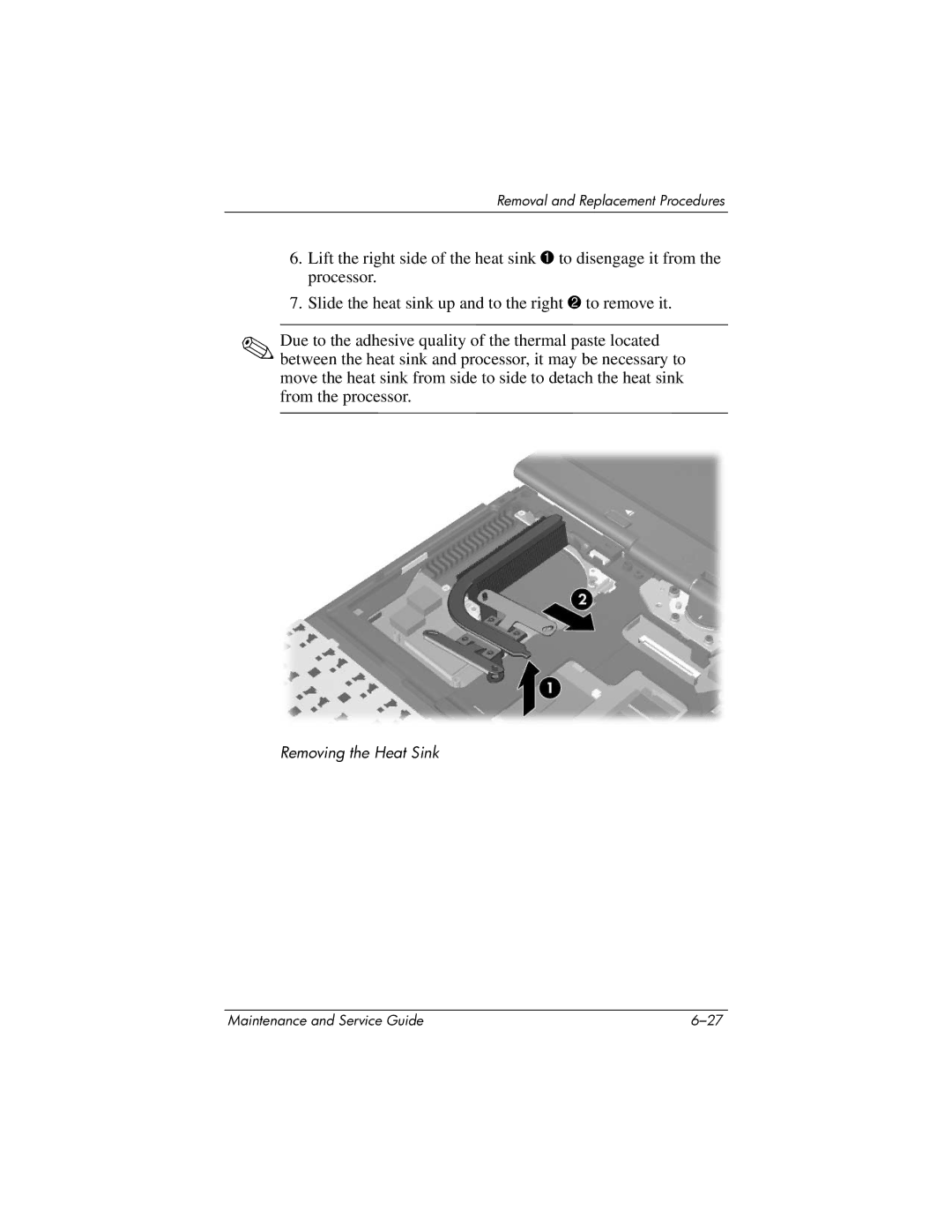 HP tc4200 manual Removing the Heat Sink 