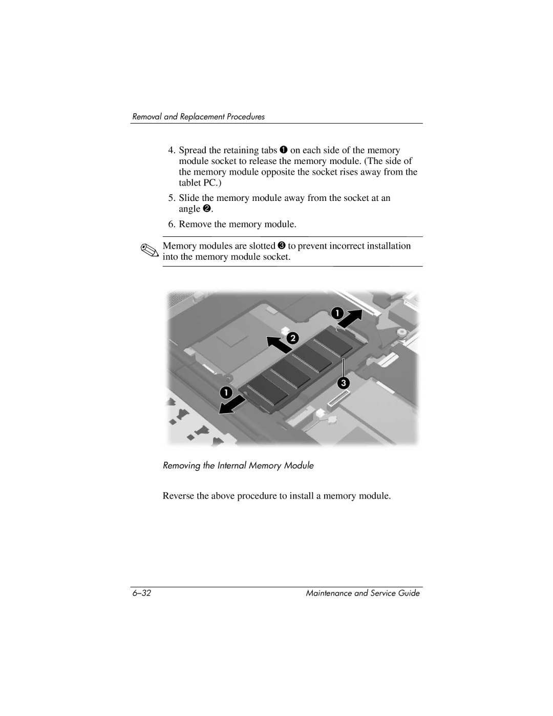 HP tc4200 manual Reverse the above procedure to install a memory module 