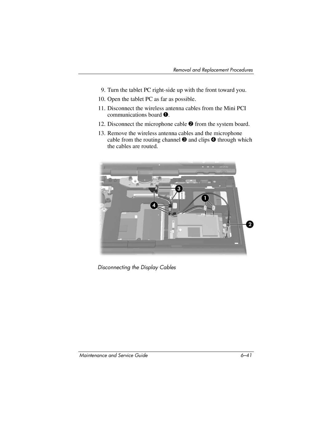 HP tc4200 manual Disconnecting the Display Cables 