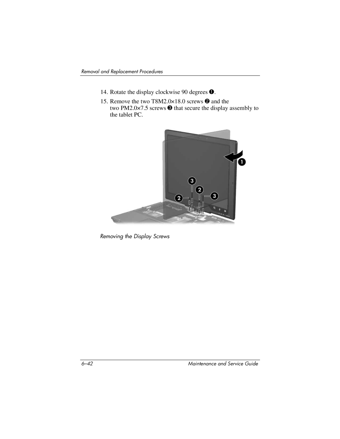 HP tc4200 manual Removing the Display Screws 