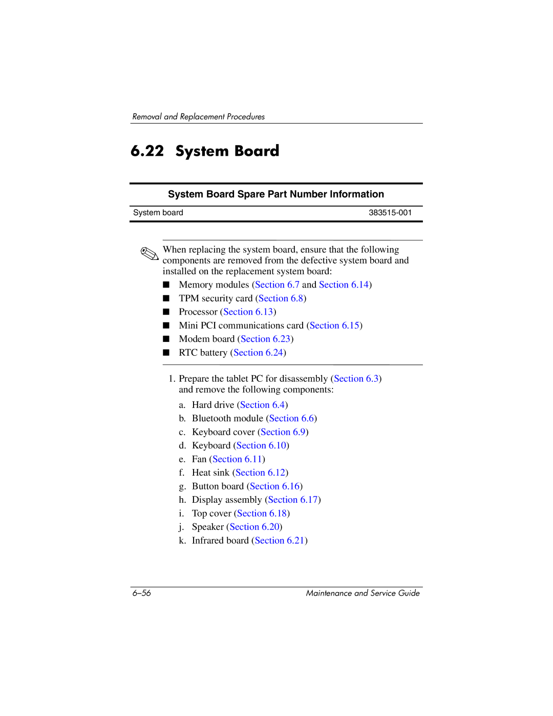 HP tc4200 manual System Board Spare Part Number Information 