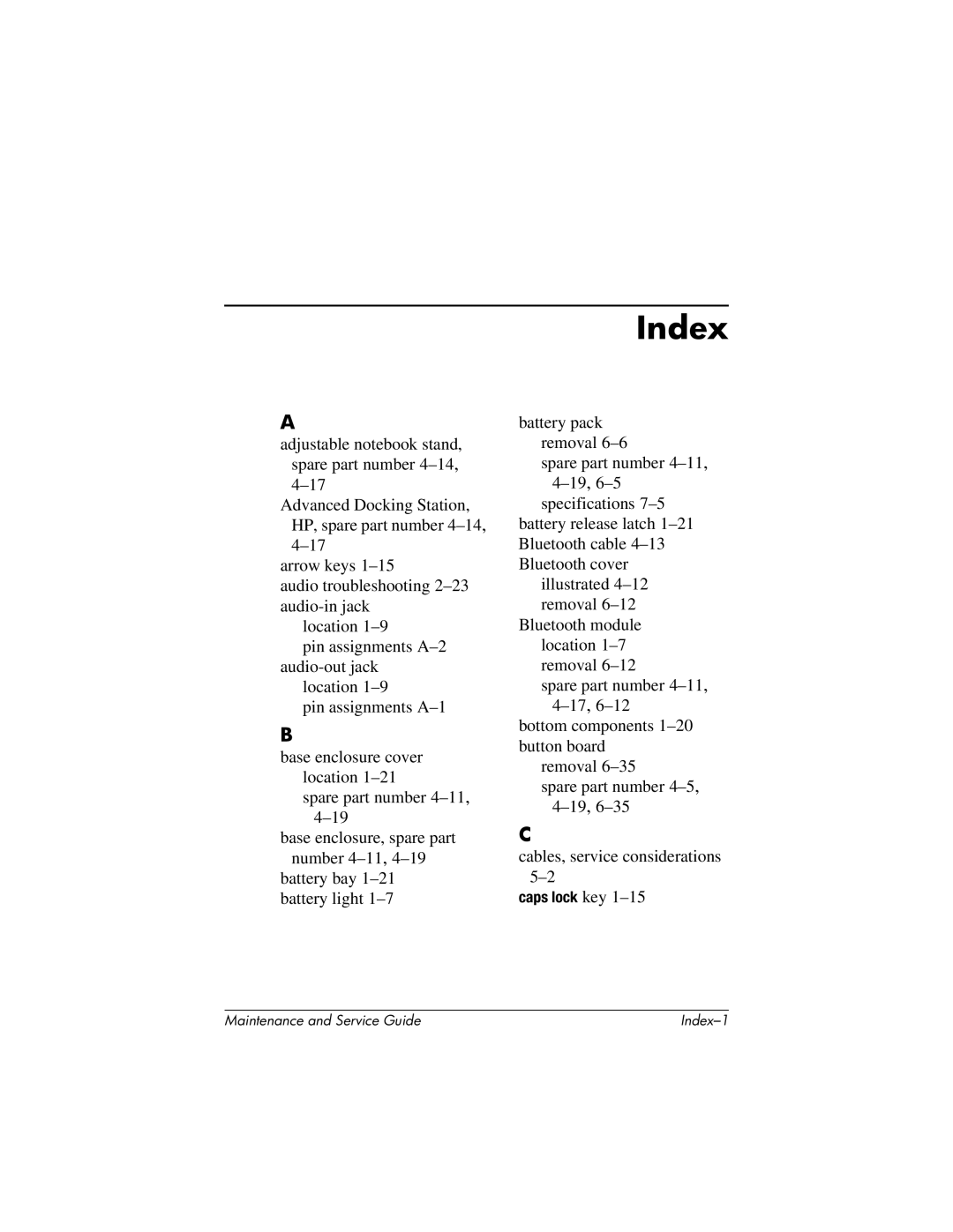 HP tc4200 manual Index 