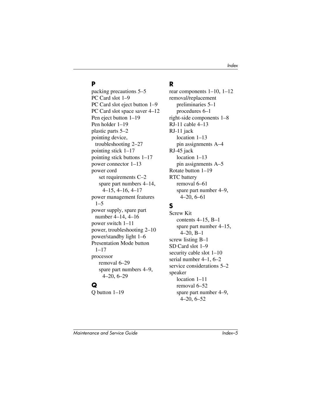 HP tc4200 manual Index-5 