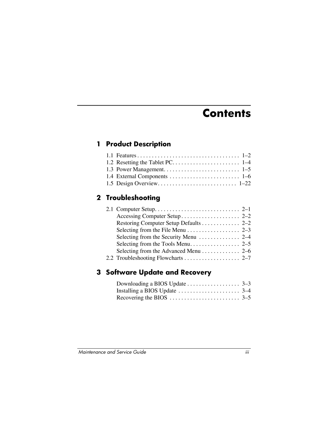 HP tc4200 manual Contents 