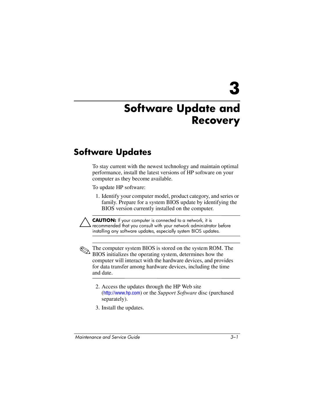 HP tc4200 manual Software Update Recovery, Software Updates 