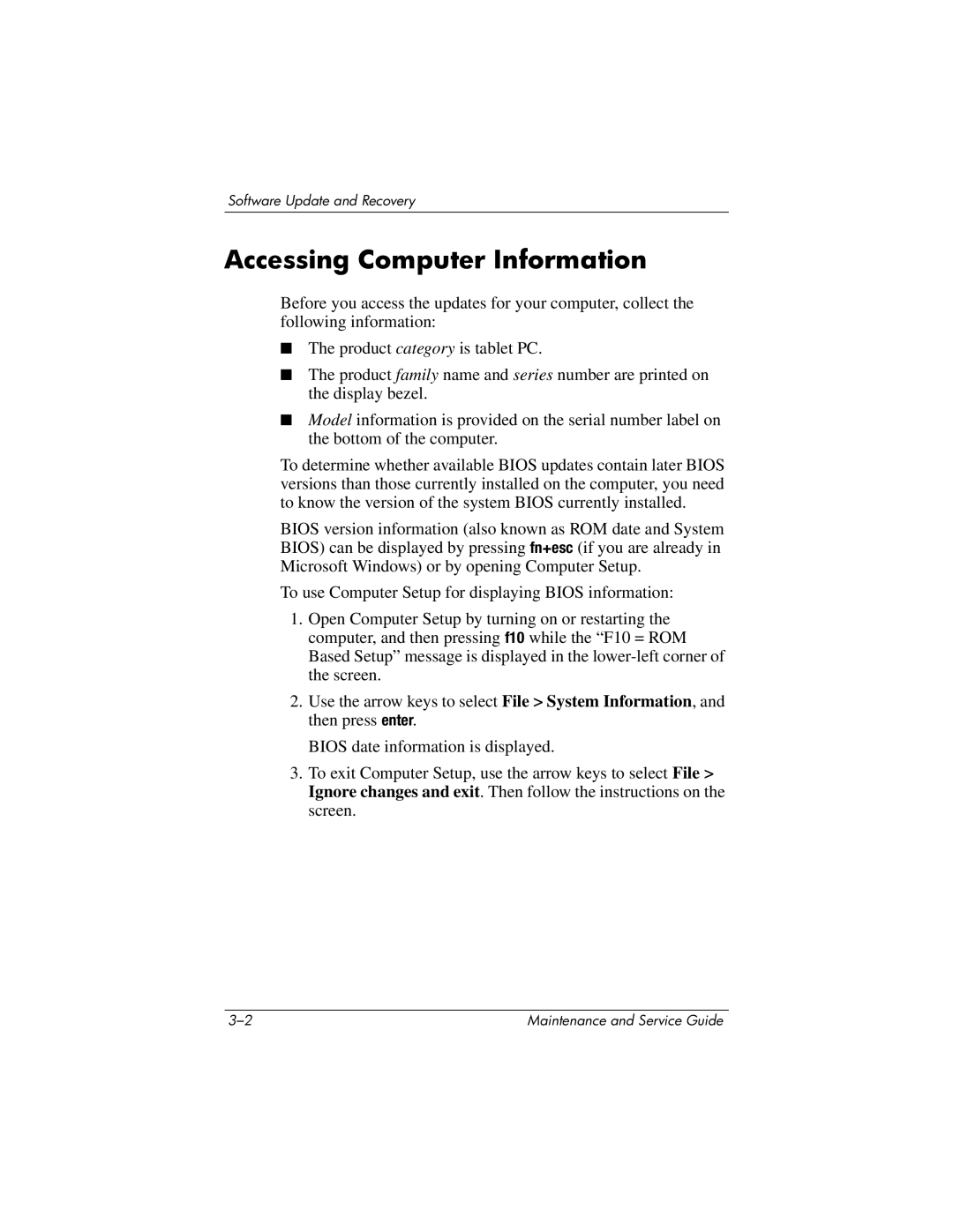 HP tc4200 manual Accessing Computer Information 