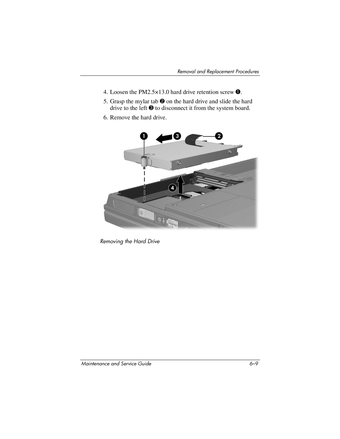 HP tc4200 manual Removing the Hard Drive 