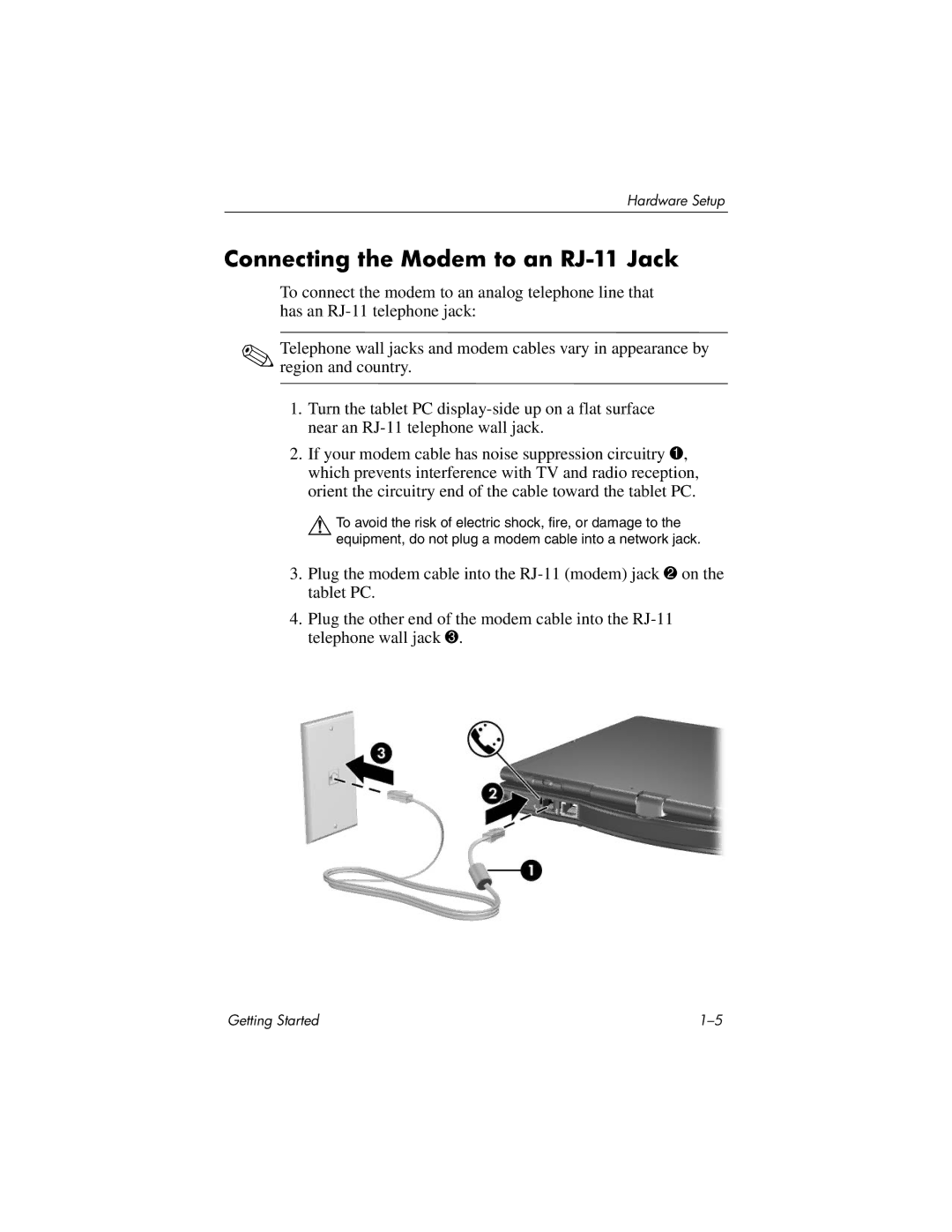 HP tc4200 manual Connecting the Modem to an RJ-11 Jack 