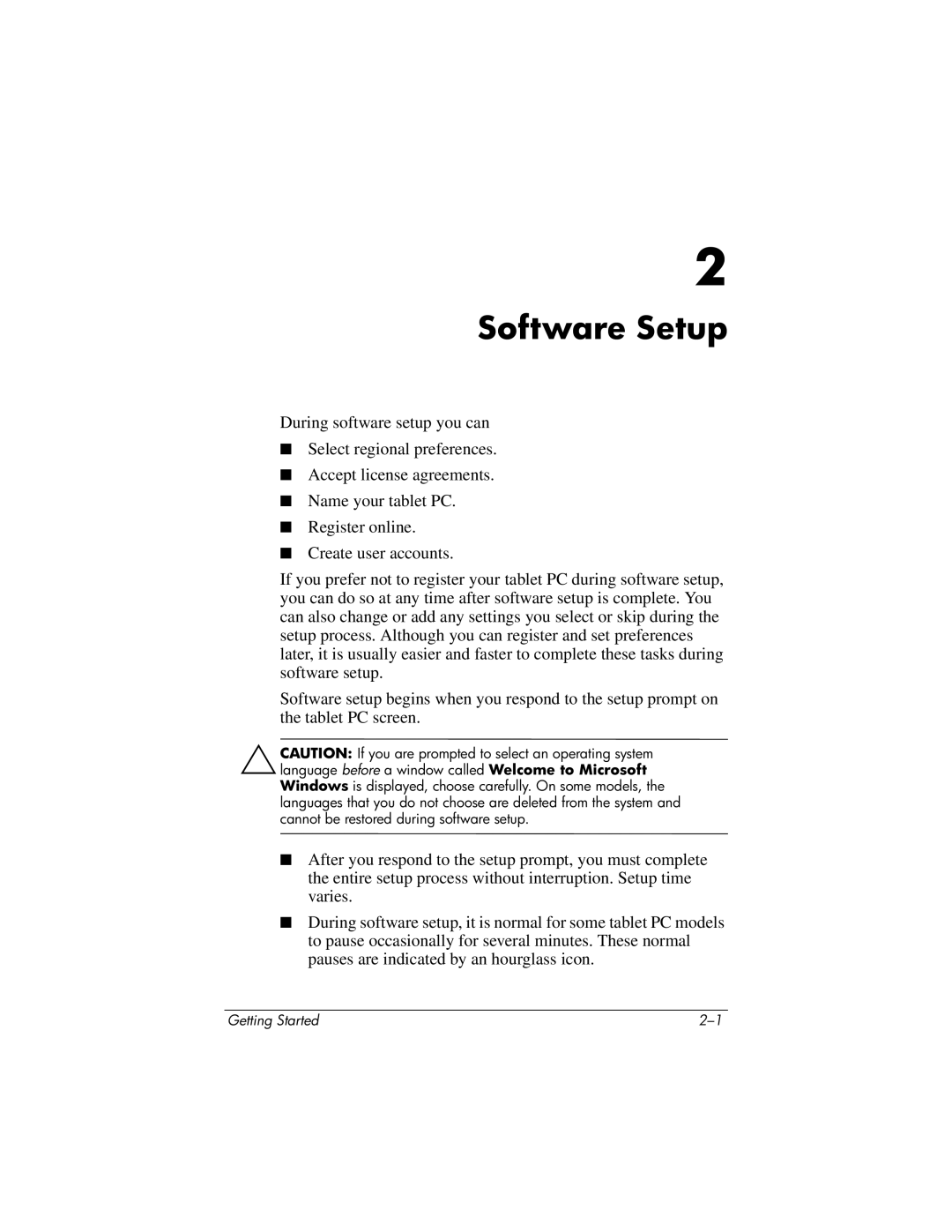 HP tc4200 manual Software Setup 