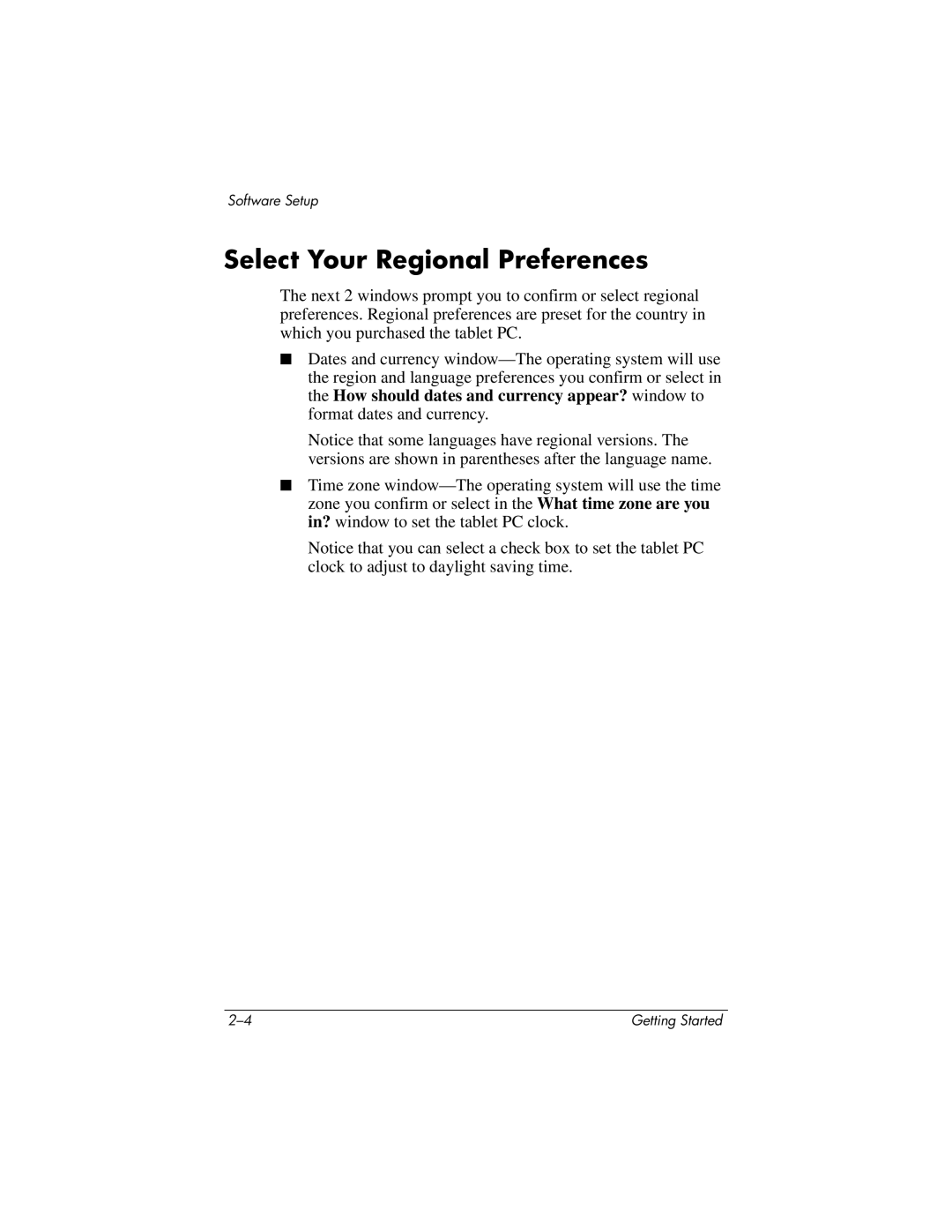 HP tc4200 manual Select Your Regional Preferences 