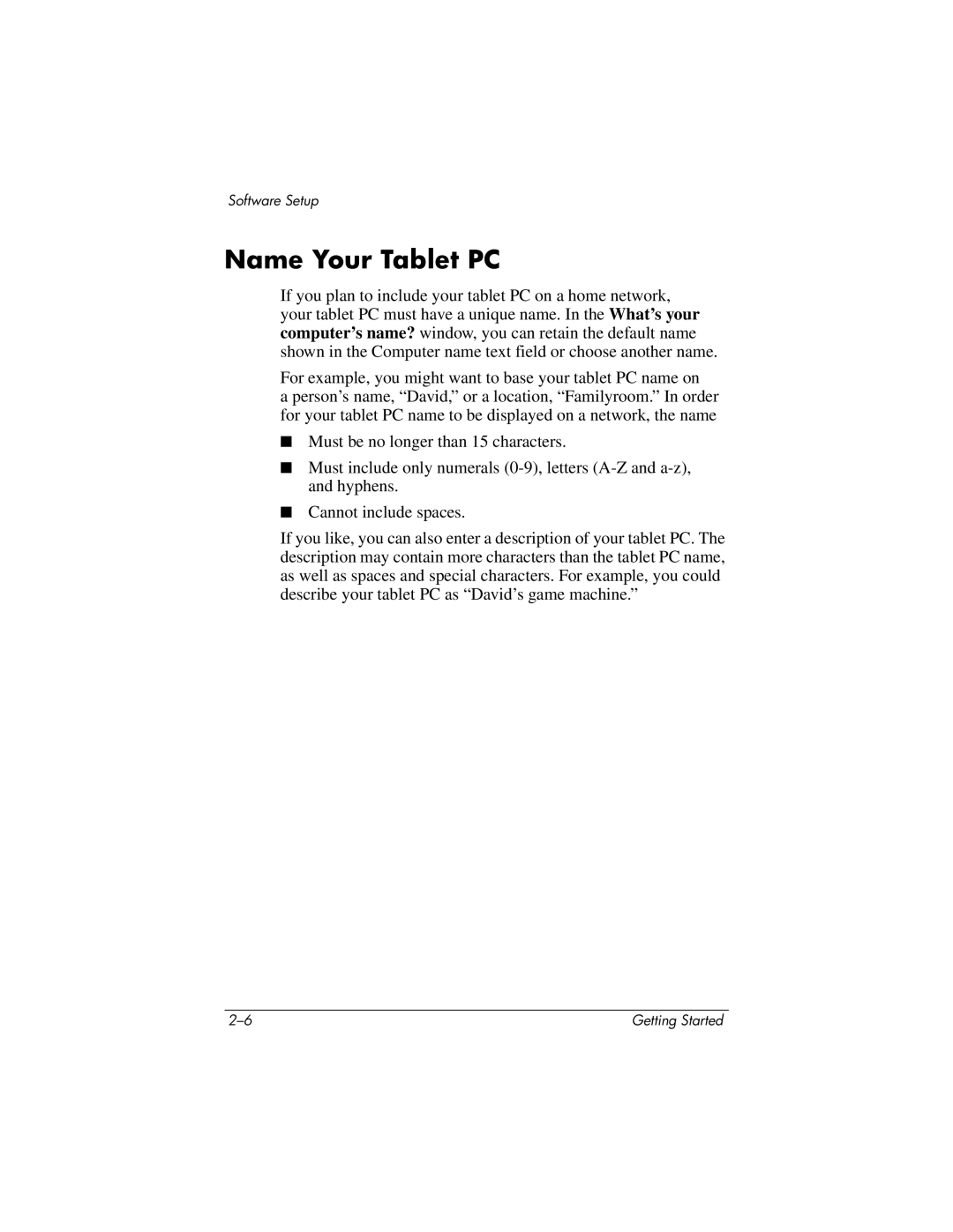 HP tc4200 manual Name Your Tablet PC 