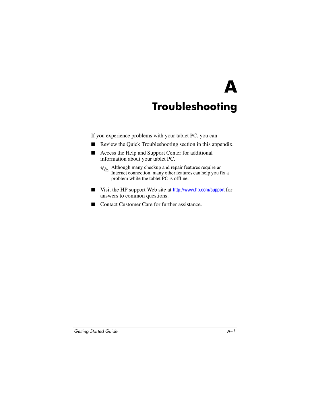 HP tc4200 manual Troubleshooting 