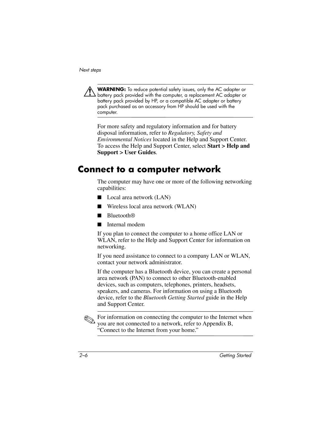 HP tc4400 manual Connect to a computer network 