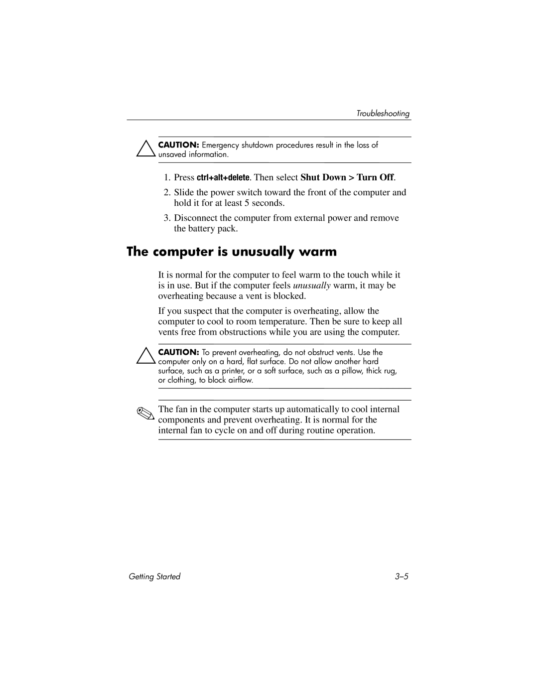 HP tc4400 manual Computer is unusually warm 