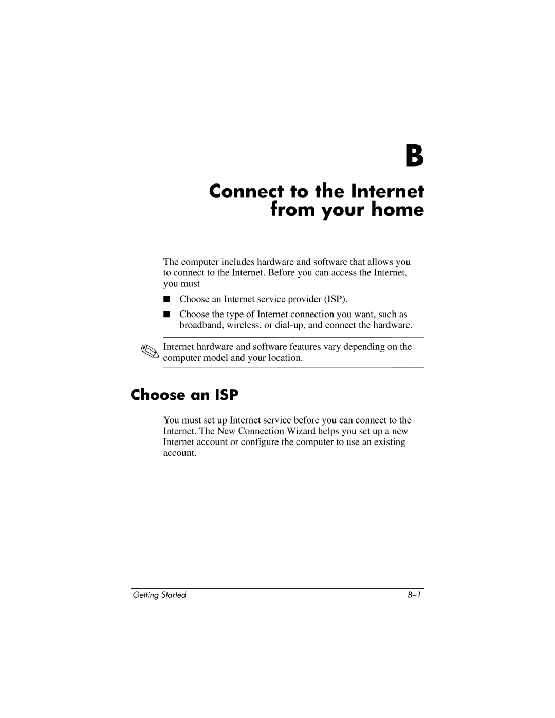 HP tc4400 manual Connect to the Internet from your home, Choose an ISP 