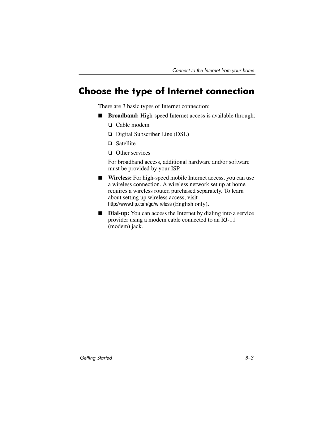 HP tc4400 manual Choose the type of Internet connection 