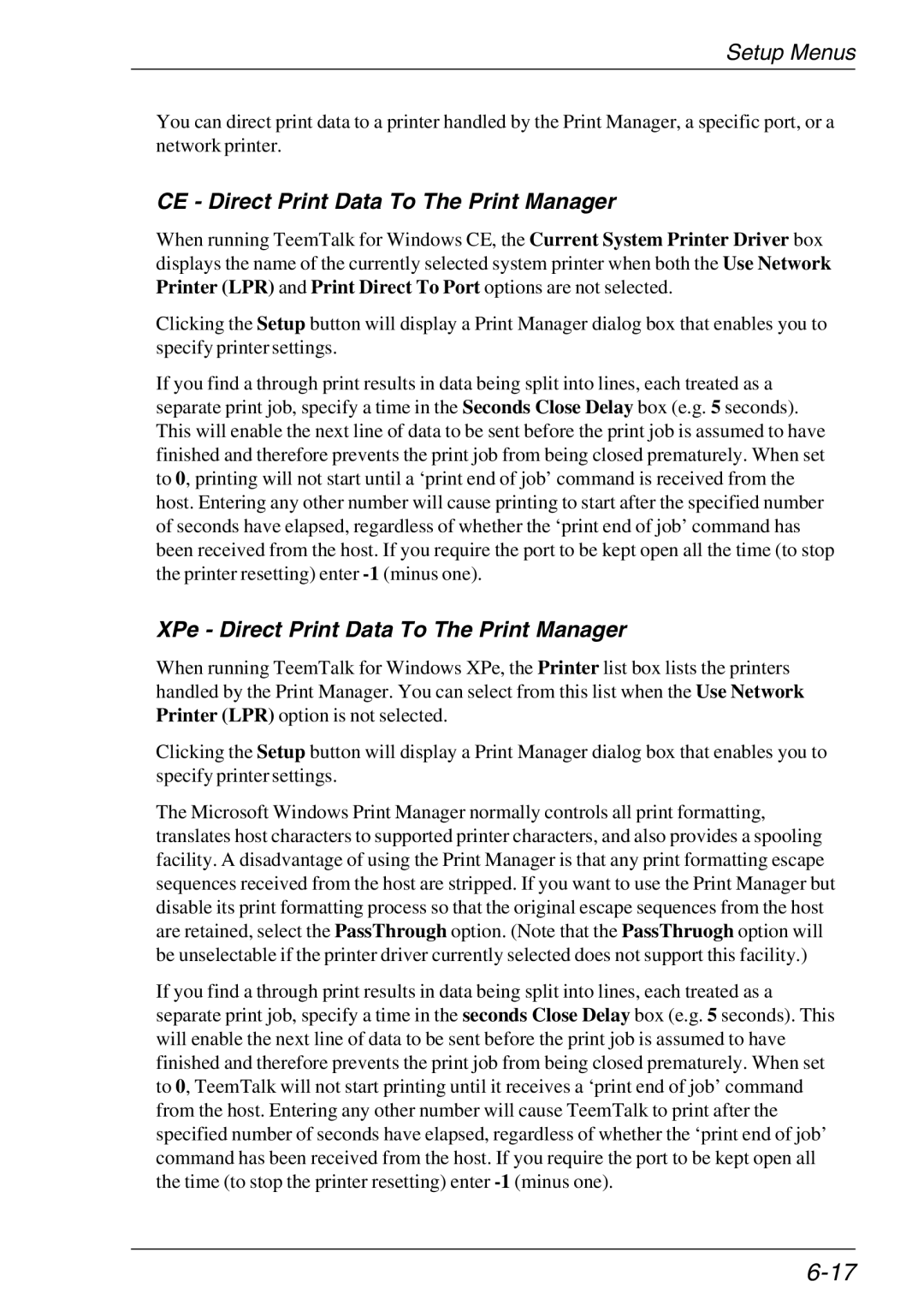 HP Teemtalk LTU and Media, Teemtalk Licenses, TeemTalk Terminal Emulator manual CE Direct Print Data To The Print Manager 