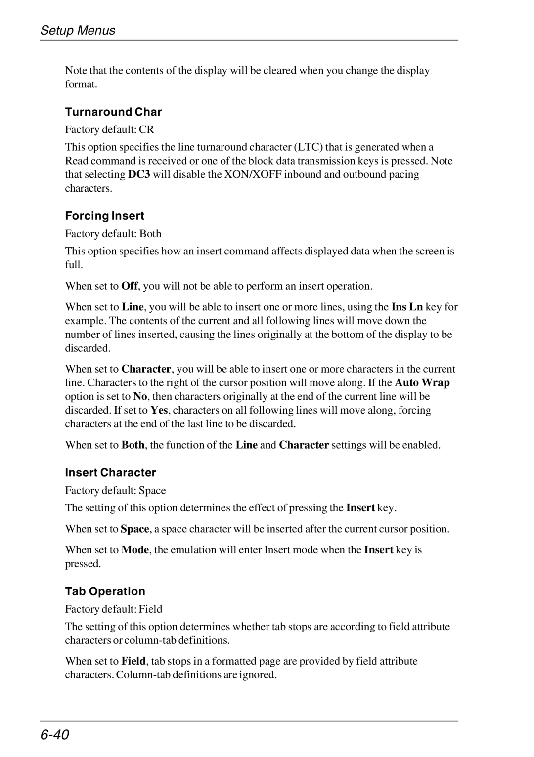 HP Teemtalk Licenses, Teemtalk LTU and Media manual Turnaround Char, Forcing Insert, Insert Character, Tab Operation 