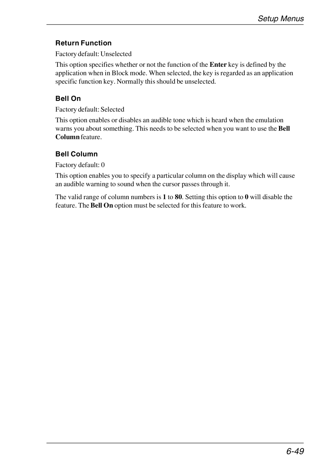 HP Teemtalk LTU and Media, Teemtalk Licenses, TeemTalk Terminal Emulator manual Return Function, Bell On, Bell Column 