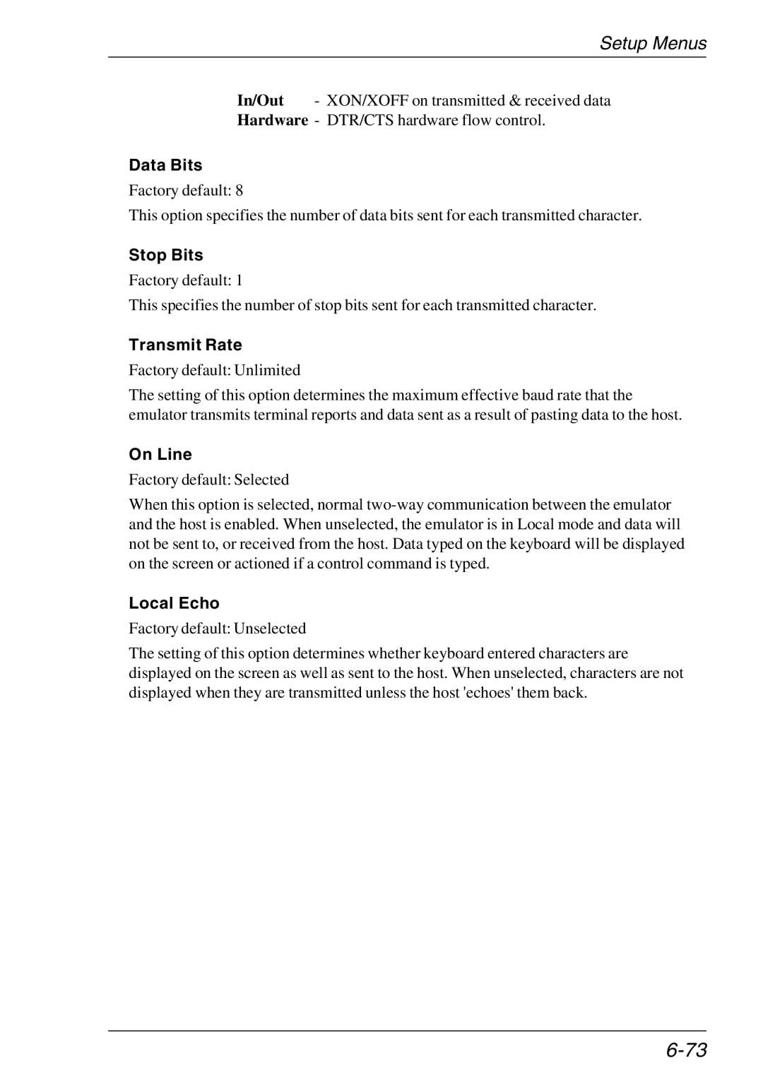 HP Teemtalk LTU and Media, Teemtalk Licenses, TeemTalk Terminal Emulator manual Data Bits, On Line 