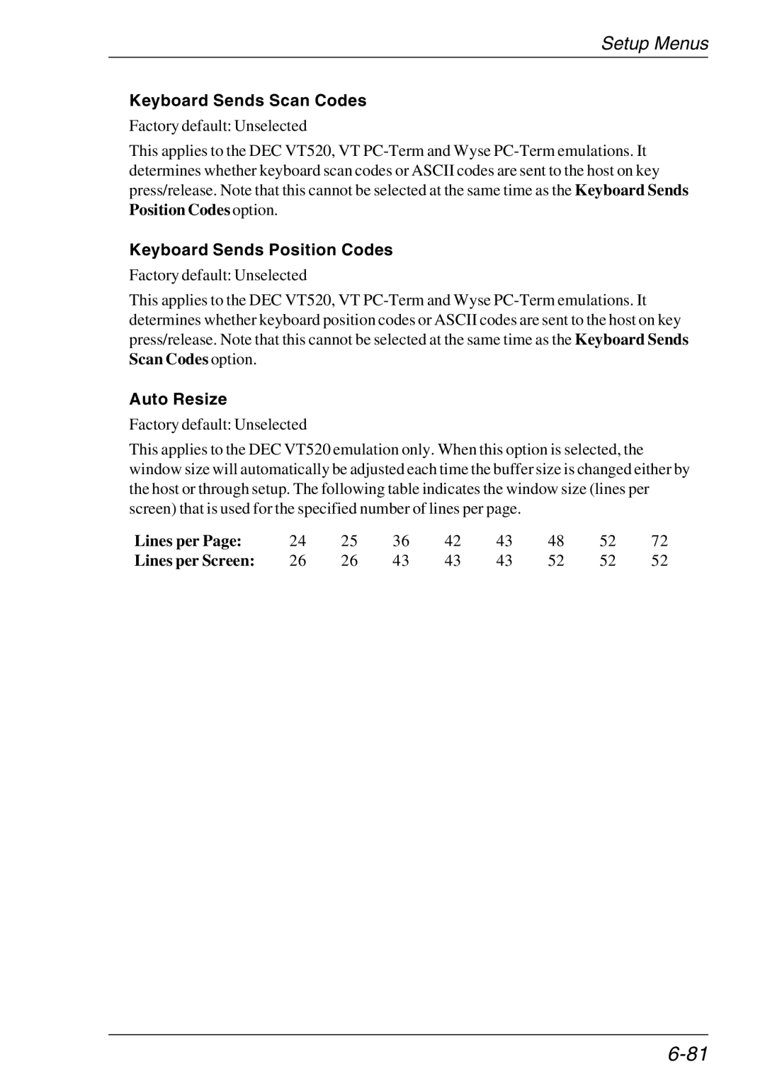 HP Teemtalk LTU and Media, Teemtalk Licenses manual Keyboard Sends Scan Codes, Keyboard Sends Position Codes, Auto Resize 