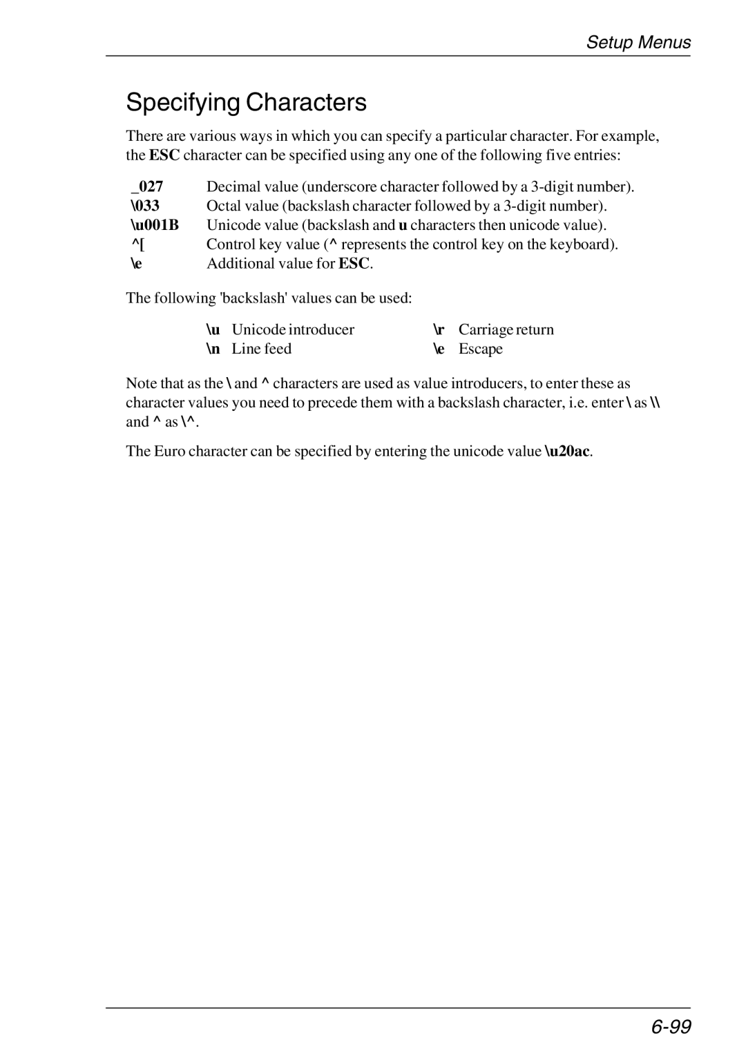 HP TeemTalk Terminal Emulator 11 E-License, Teemtalk Licenses, Teemtalk LTU and Media manual SpecifyingCharacters 
