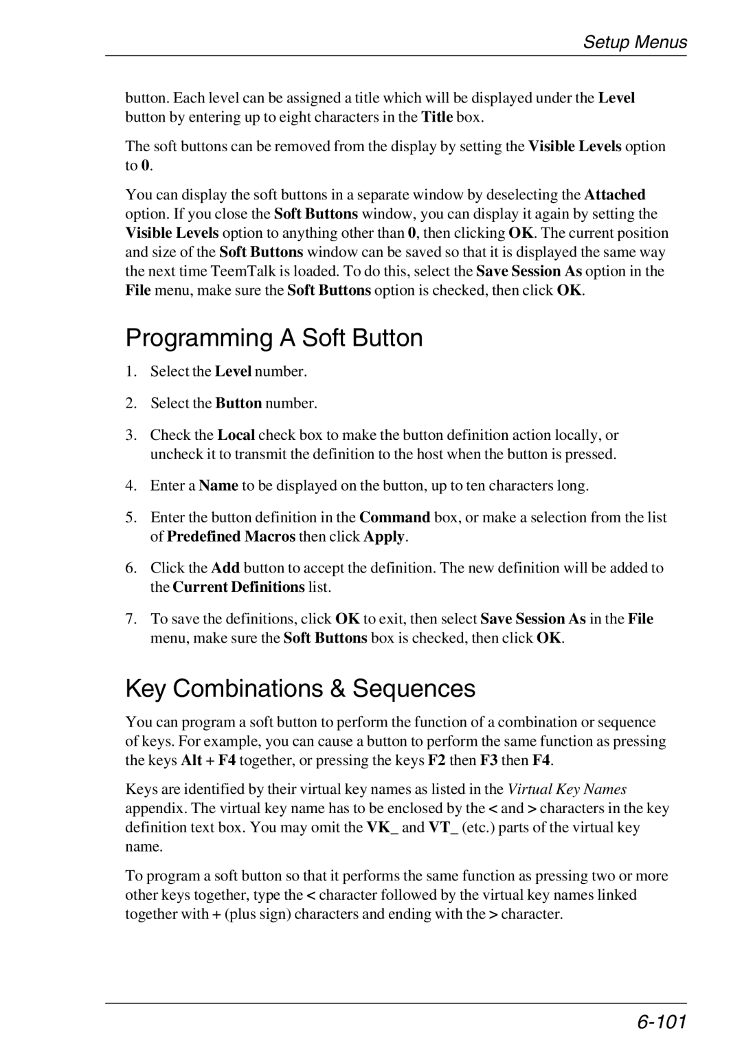 HP Teemtalk LTU and Media, Teemtalk Licenses, TeemTalk Terminal Emulator manual ProgrammingASoftButton, 101 