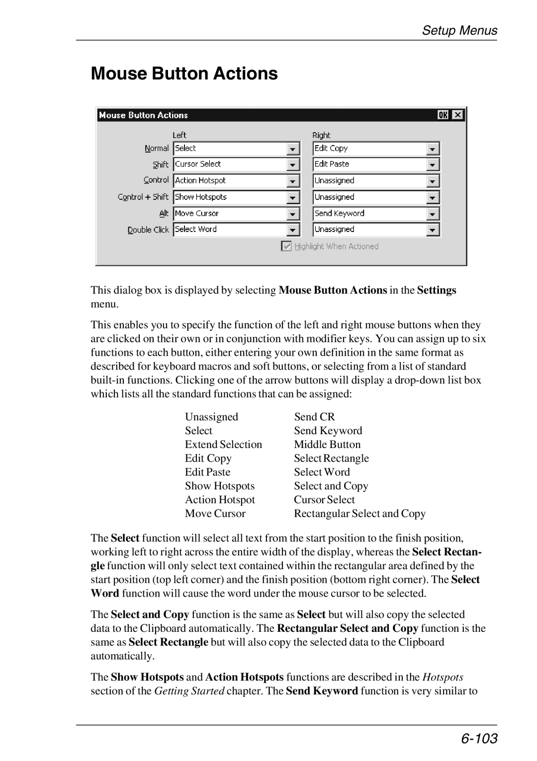 HP TeemTalk Terminal Emulator 11 E-License, Teemtalk Licenses, Teemtalk LTU and Media manual Mouse Button Actions, 103 