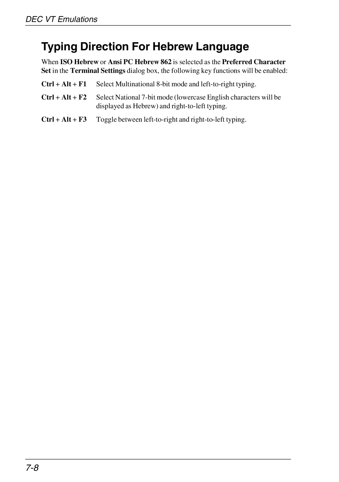 HP Teemtalk Licenses, Teemtalk LTU and Media, TeemTalk Terminal Emulator manual Typing Direction For Hebrew Language 
