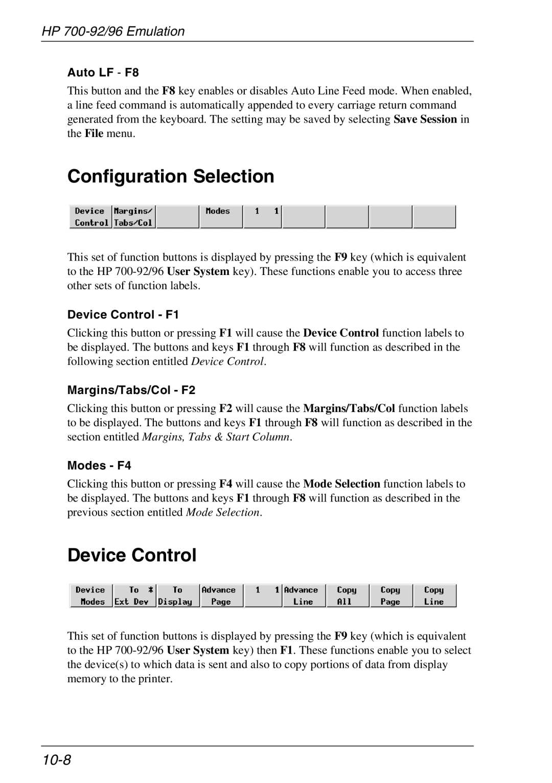 HP Teemtalk Licenses, Teemtalk LTU and Media, TeemTalk Terminal Emulator manual Configuration Selection, Device Control, 10-8 