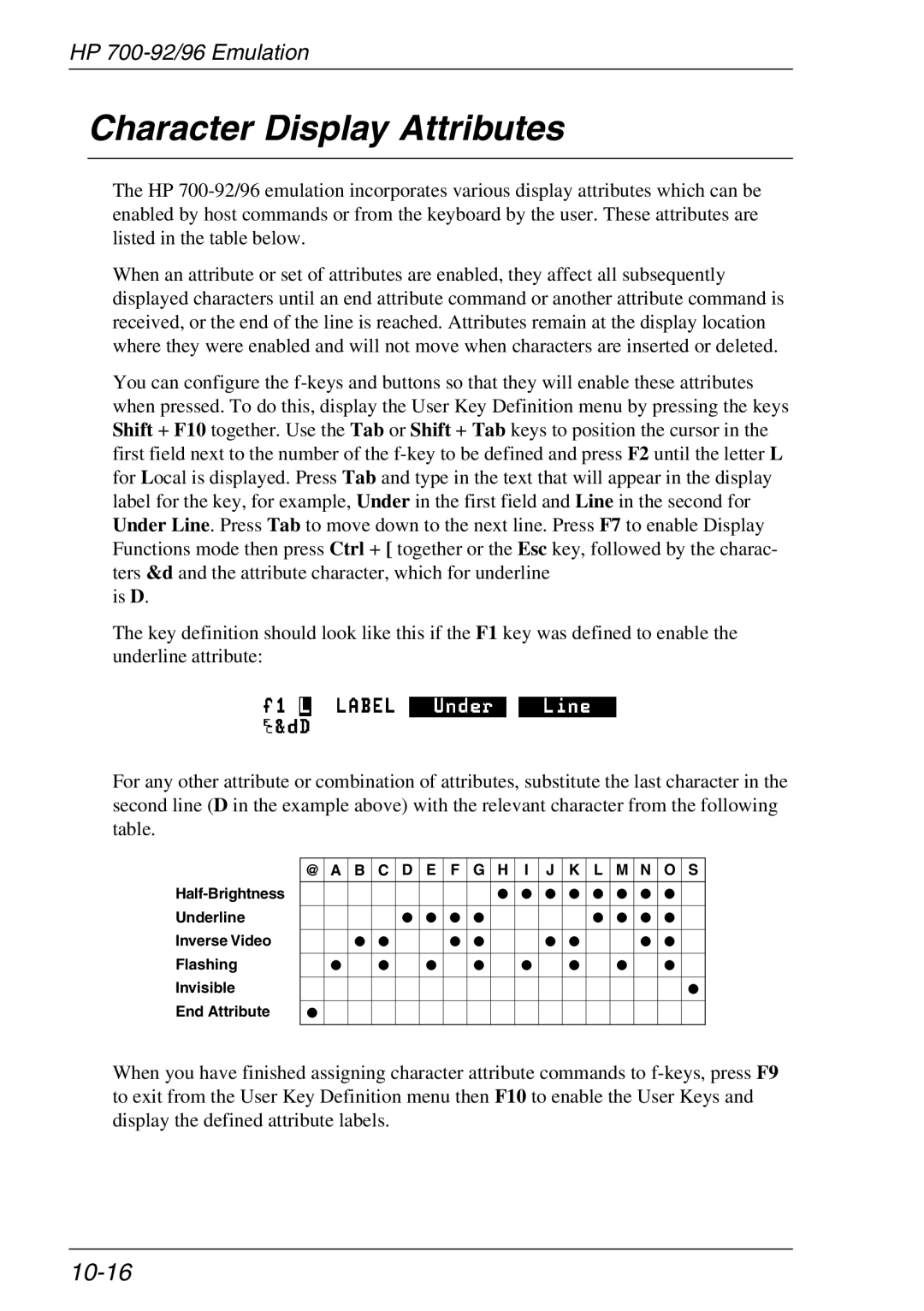 HP Teemtalk Licenses, Teemtalk LTU and Media, TeemTalk Terminal Emulator manual Character Display Attributes, 10-16 