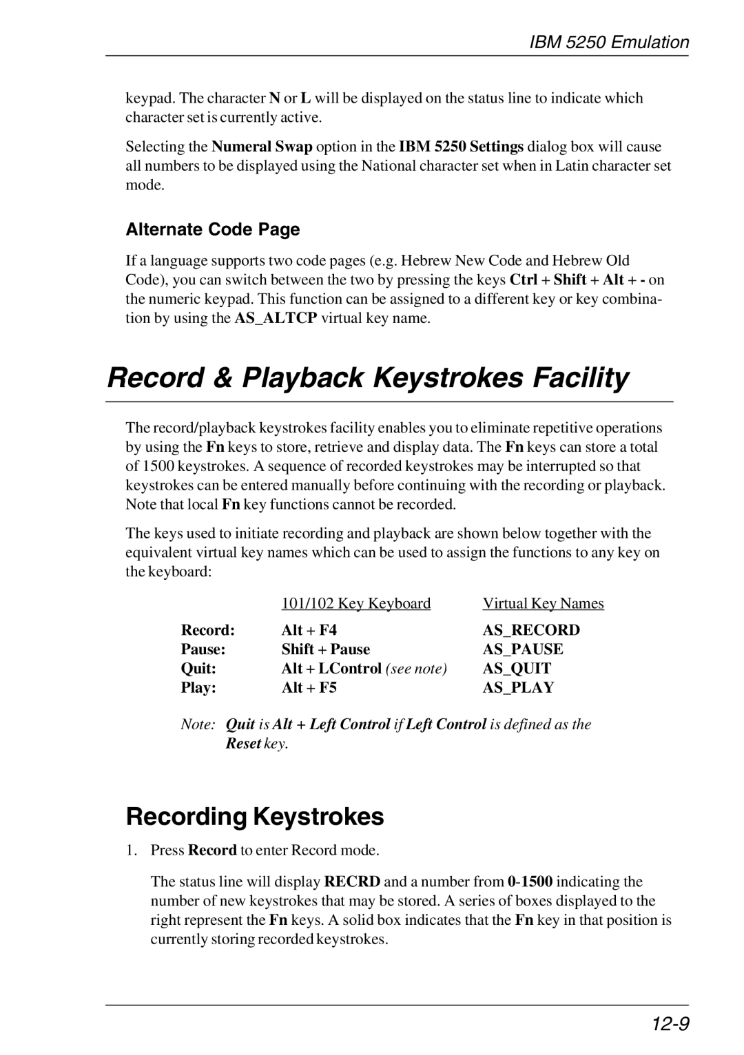 HP Teemtalk LTU and Media, Teemtalk Licenses, TeemTalk Terminal Emulator manual 12-9, Alternate Code 