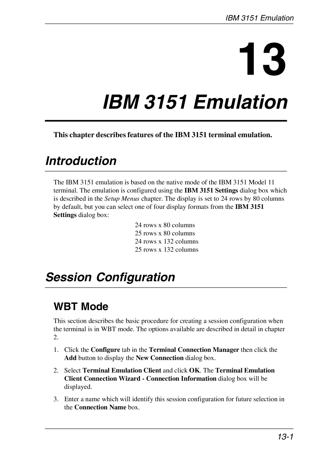 HP Teemtalk LTU and Media, Teemtalk Licenses, TeemTalk Terminal Emulator manual IBM 3151 Emulation, 13-1 