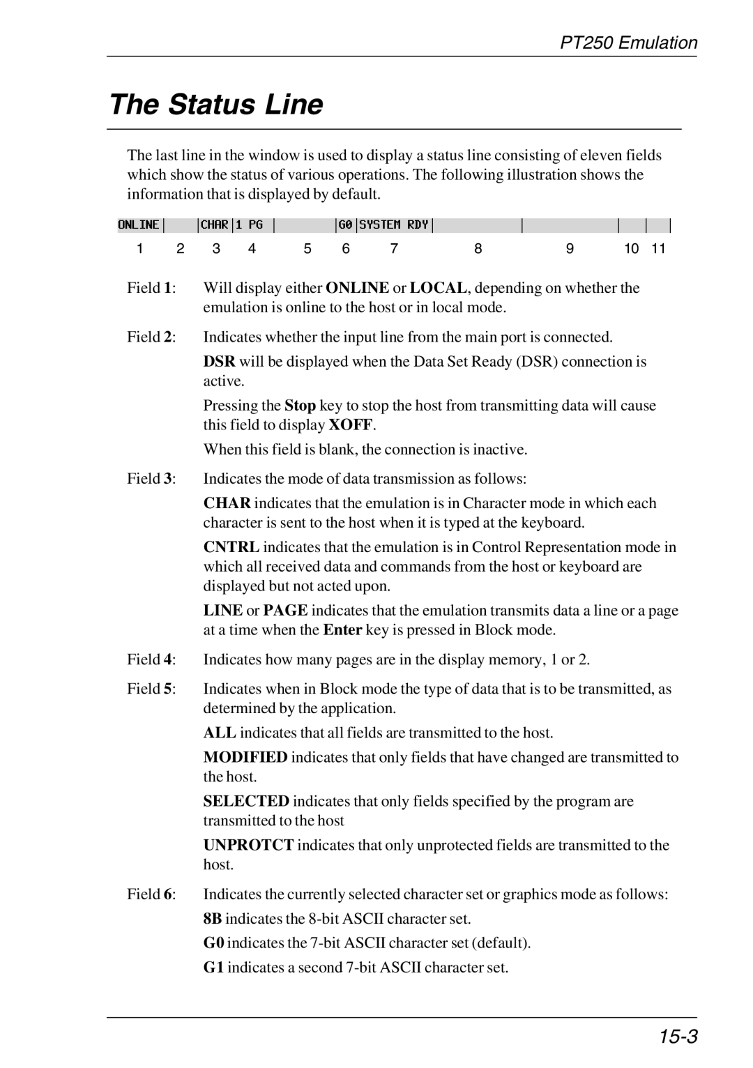 HP Teemtalk LTU and Media, Teemtalk Licenses, TeemTalk Terminal Emulator manual Status Line, 15-3 