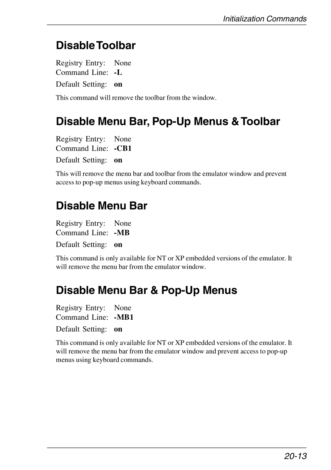 HP Teemtalk LTU and Media manual Disable Toolbar, Disable Menu Bar, Pop-Up Menus & Toolbar, Disable Menu Bar & Pop-Up Menus 