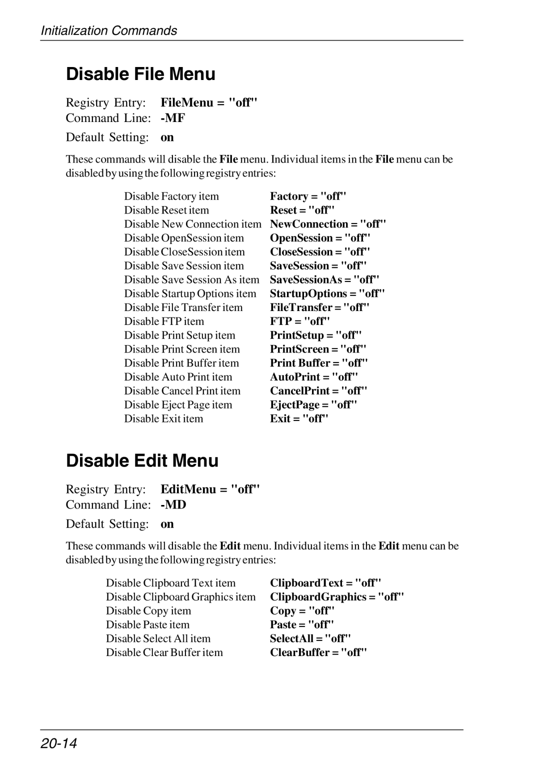 HP TeemTalk Terminal Emulator, Teemtalk Licenses, Teemtalk LTU and Media manual Disable File Menu, Disable Edit Menu, 20-14 