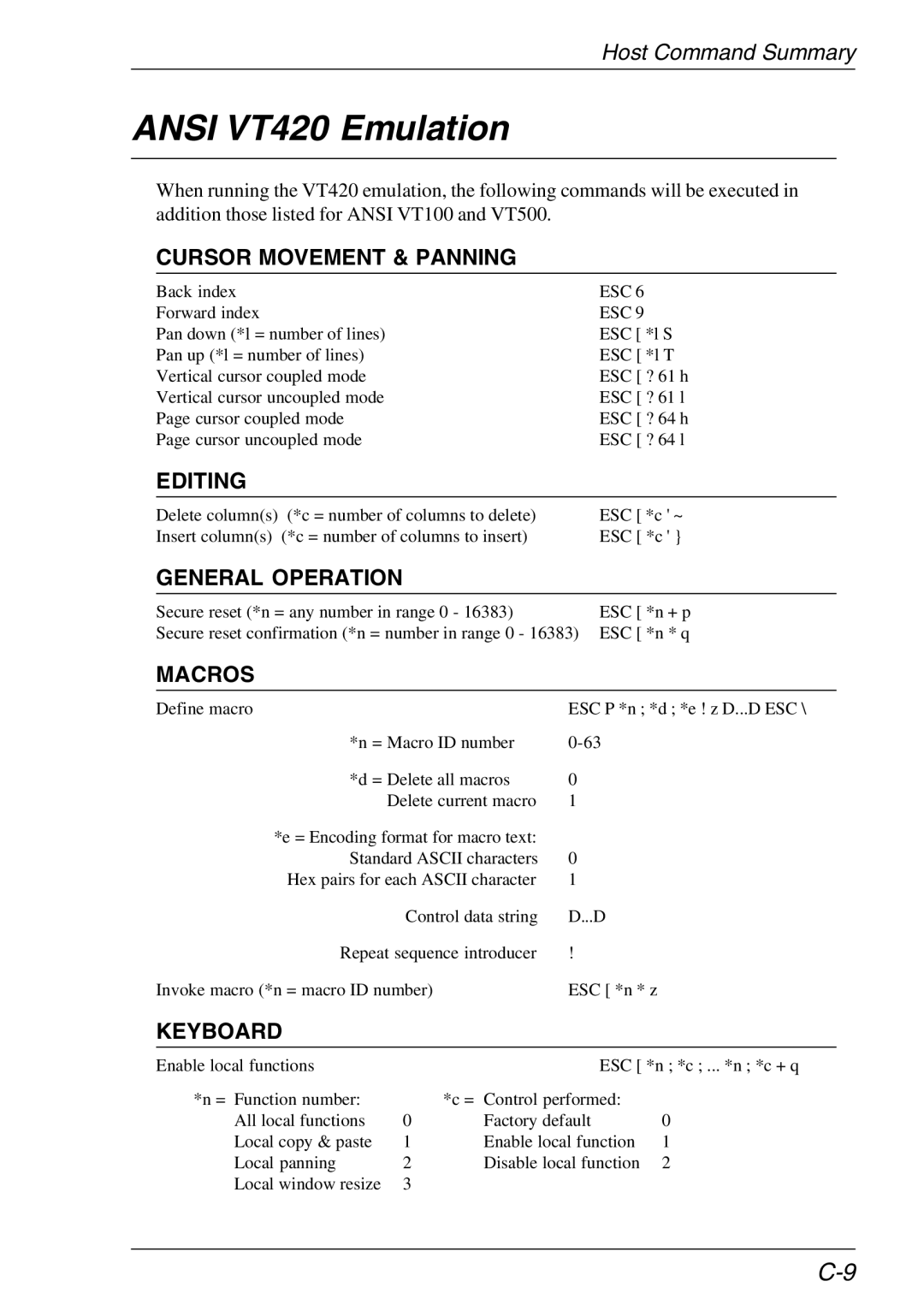 HP TeemTalk Terminal Emulator 11 E-License, Teemtalk Licenses manual Ansi VT420 Emulation, Cursor Movement & Panning, Macros 