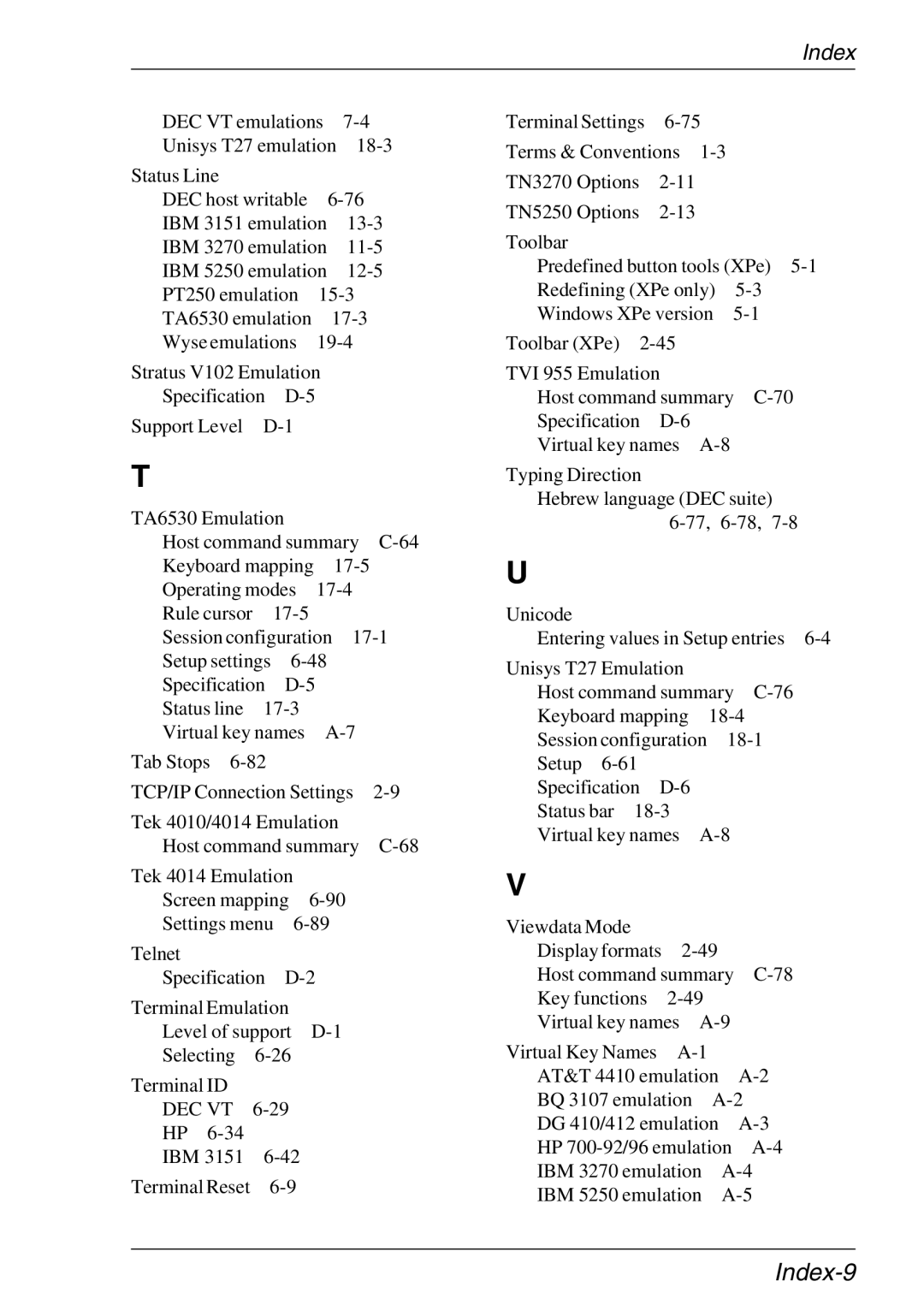 HP TeemTalk Terminal Emulator 11 E-License, Teemtalk Licenses, Teemtalk LTU and Media manual Index-9, Dec Vt 
