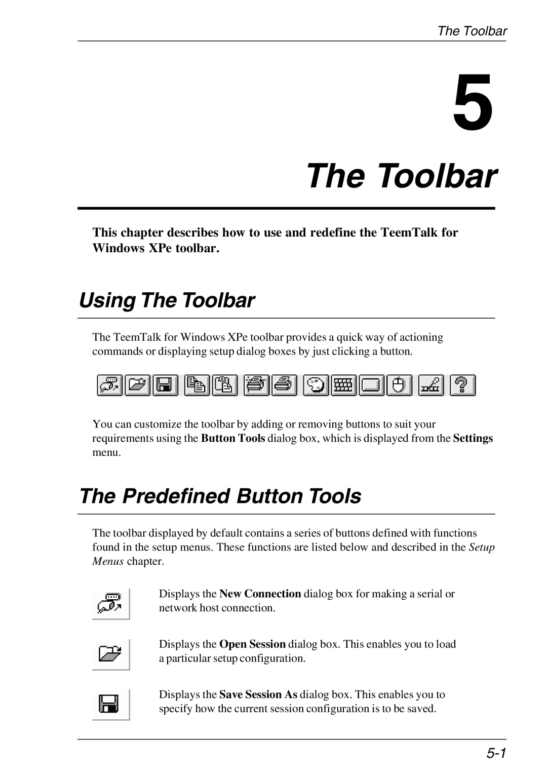 HP TeemTalk Terminal Emulator 11 E-License, Teemtalk Licenses manual Using The Toolbar, Predefined Button Tools 