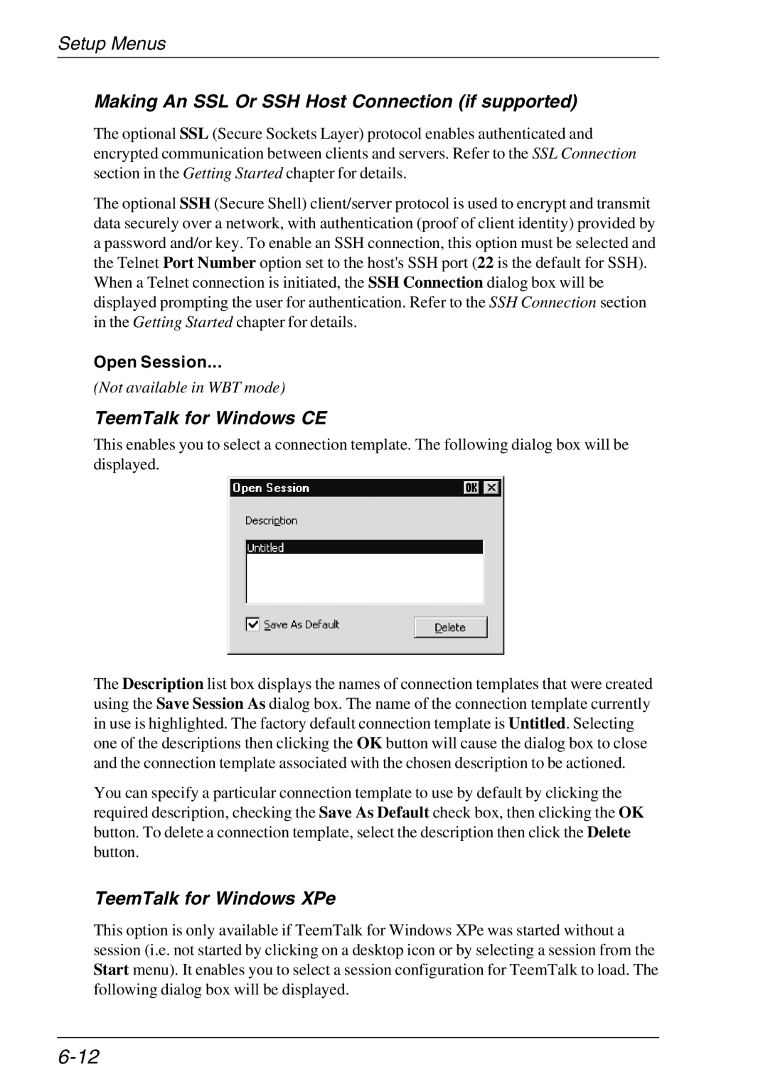 HP Teemtalk Licenses, Teemtalk LTU and Media manual Making An SSL Or SSH Host Connection if supported, Open Session 