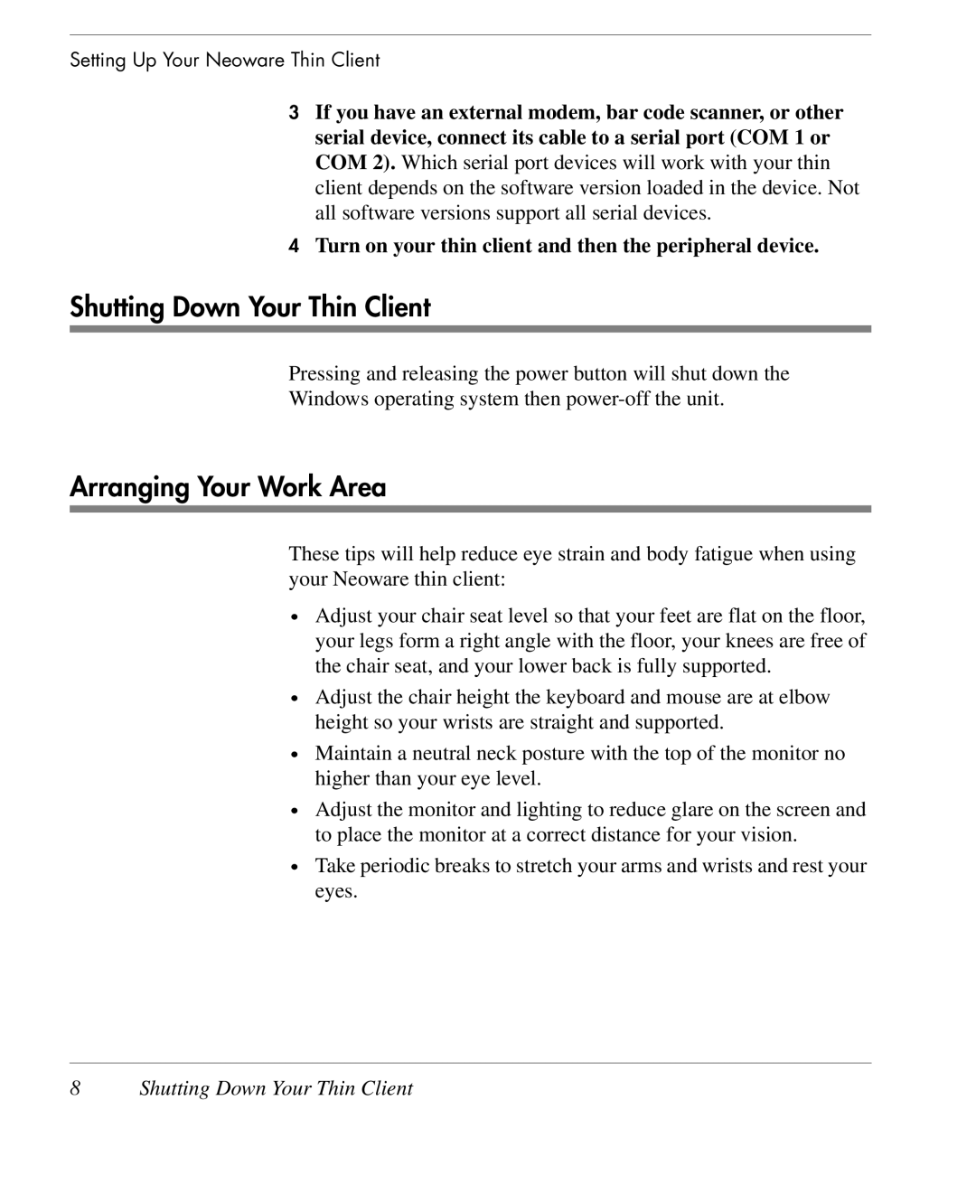 HP TeemTalk Terminal Emulator 10 E-License manual Shutting Down Your Thin Client, Arranging Your Work Area 