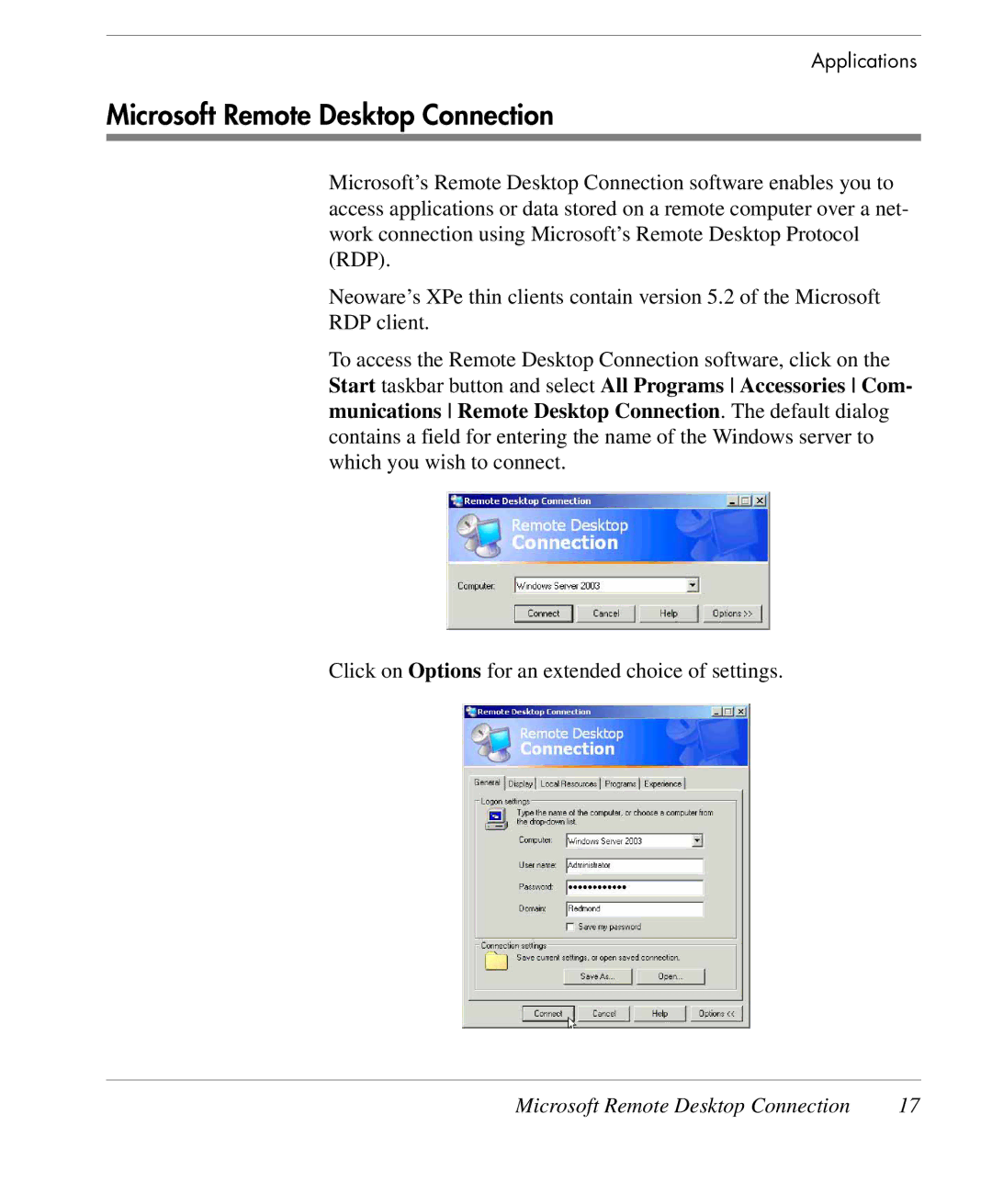 HP TeemTalk Terminal Emulator 10 E-License manual Microsoft Remote Desktop Connection 