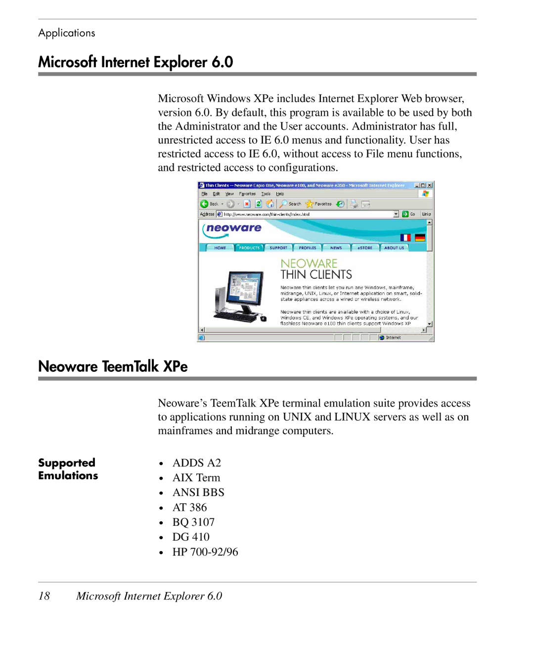 HP TeemTalk Terminal Emulator 10 E-License manual Microsoft Internet Explorer, Neoware TeemTalk XPe 