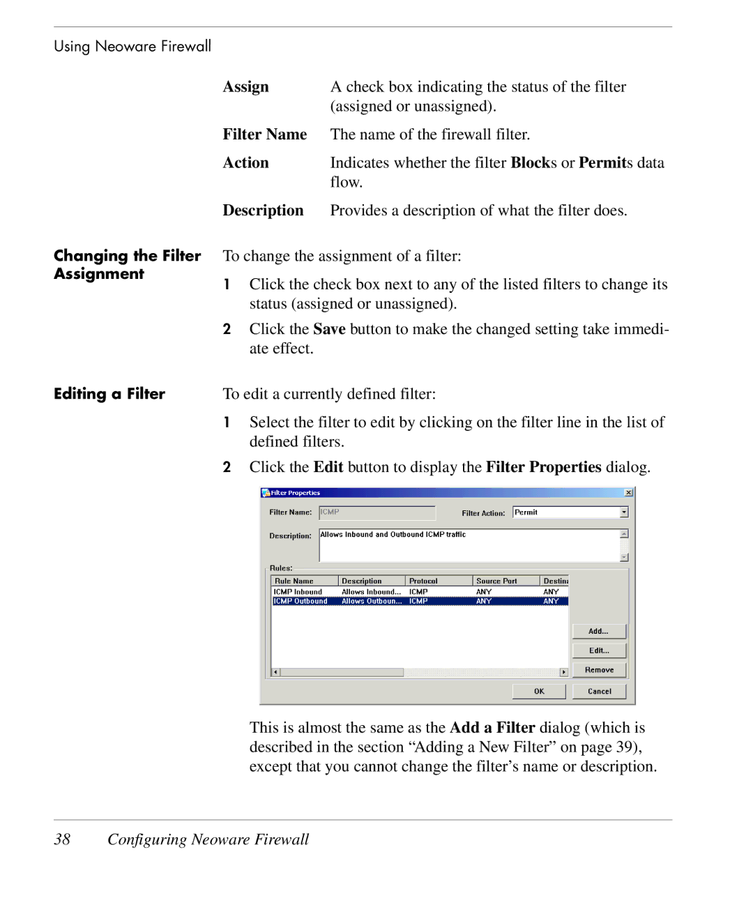 HP TeemTalk Terminal Emulator 10 E-License manual Assign, Filter Name, Action, Description 