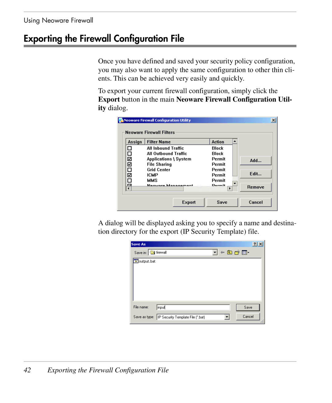 HP TeemTalk Terminal Emulator 10 E-License manual Exporting the Firewall Configuration File 