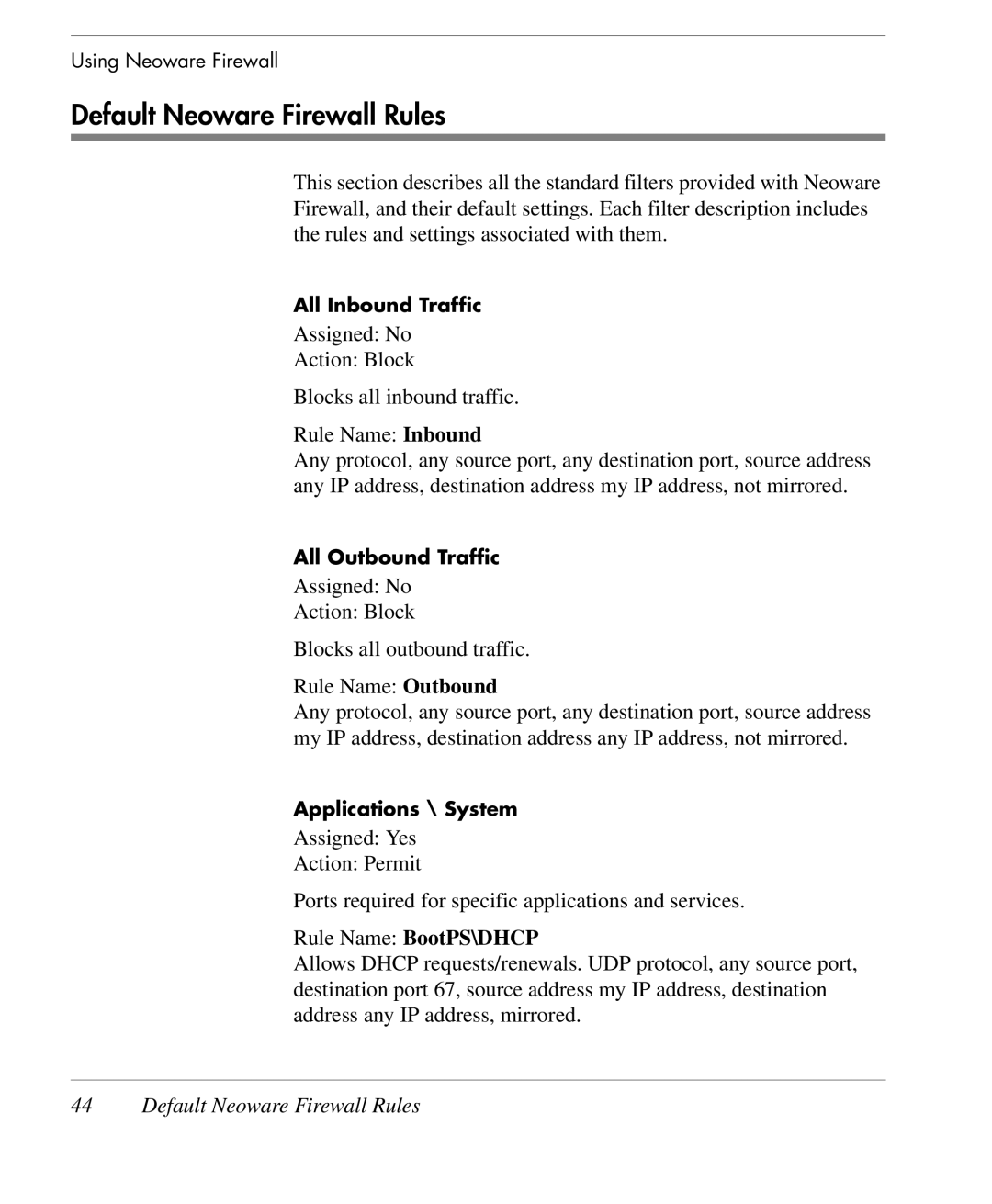 HP TeemTalk Terminal Emulator 10 E-License manual Default Neoware Firewall Rules 