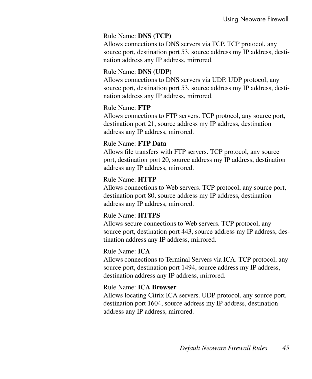 HP TeemTalk Terminal Emulator 10 E-License manual Default Neoware Firewall Rules 