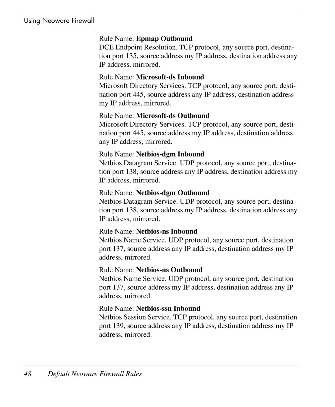 HP TeemTalk Terminal Emulator 10 E-License manual Rule Name Epmap Outbound, Rule Name Microsoft-ds Inbound 