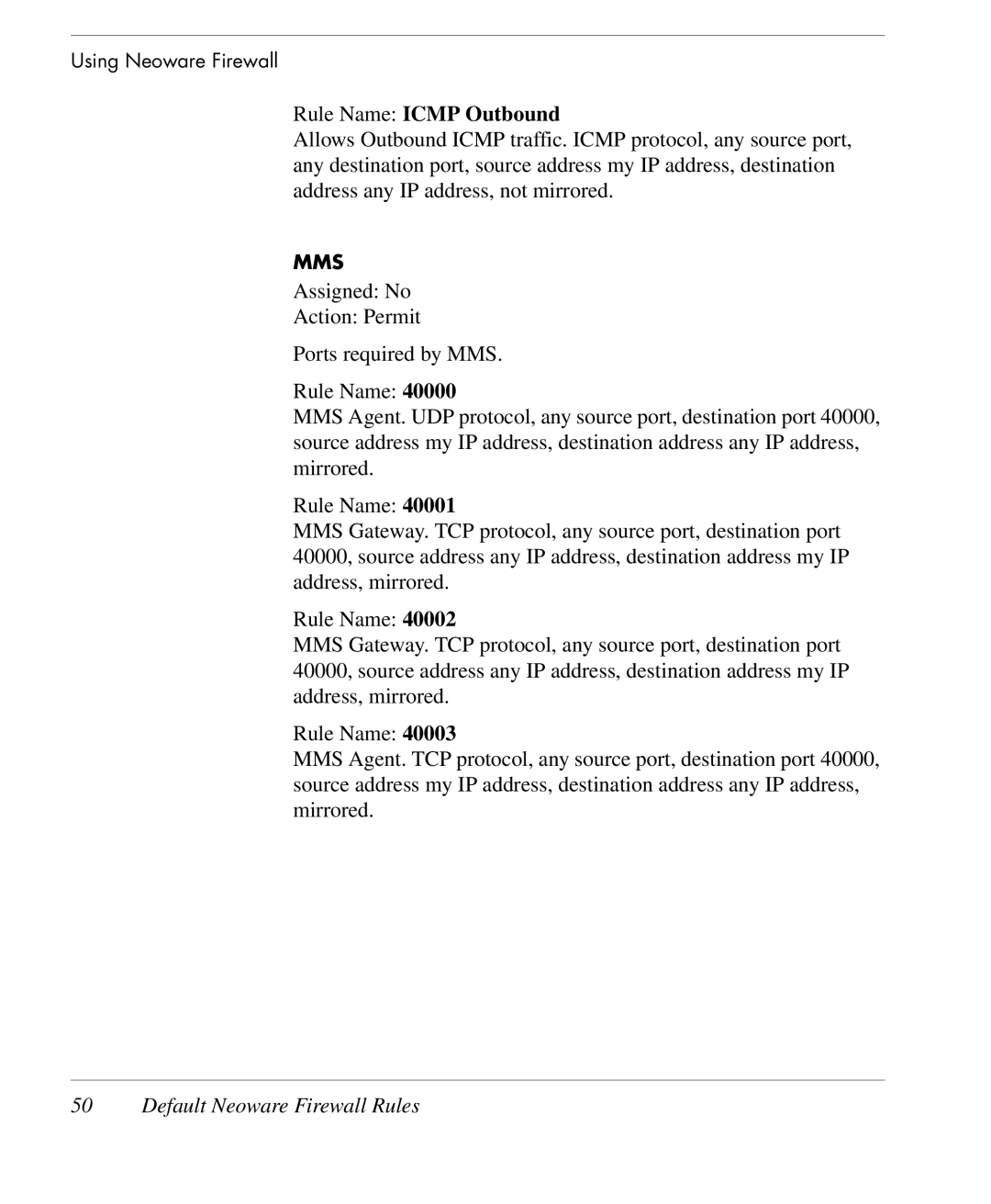 HP TeemTalk Terminal Emulator 10 E-License manual Rule Name Icmp Outbound 